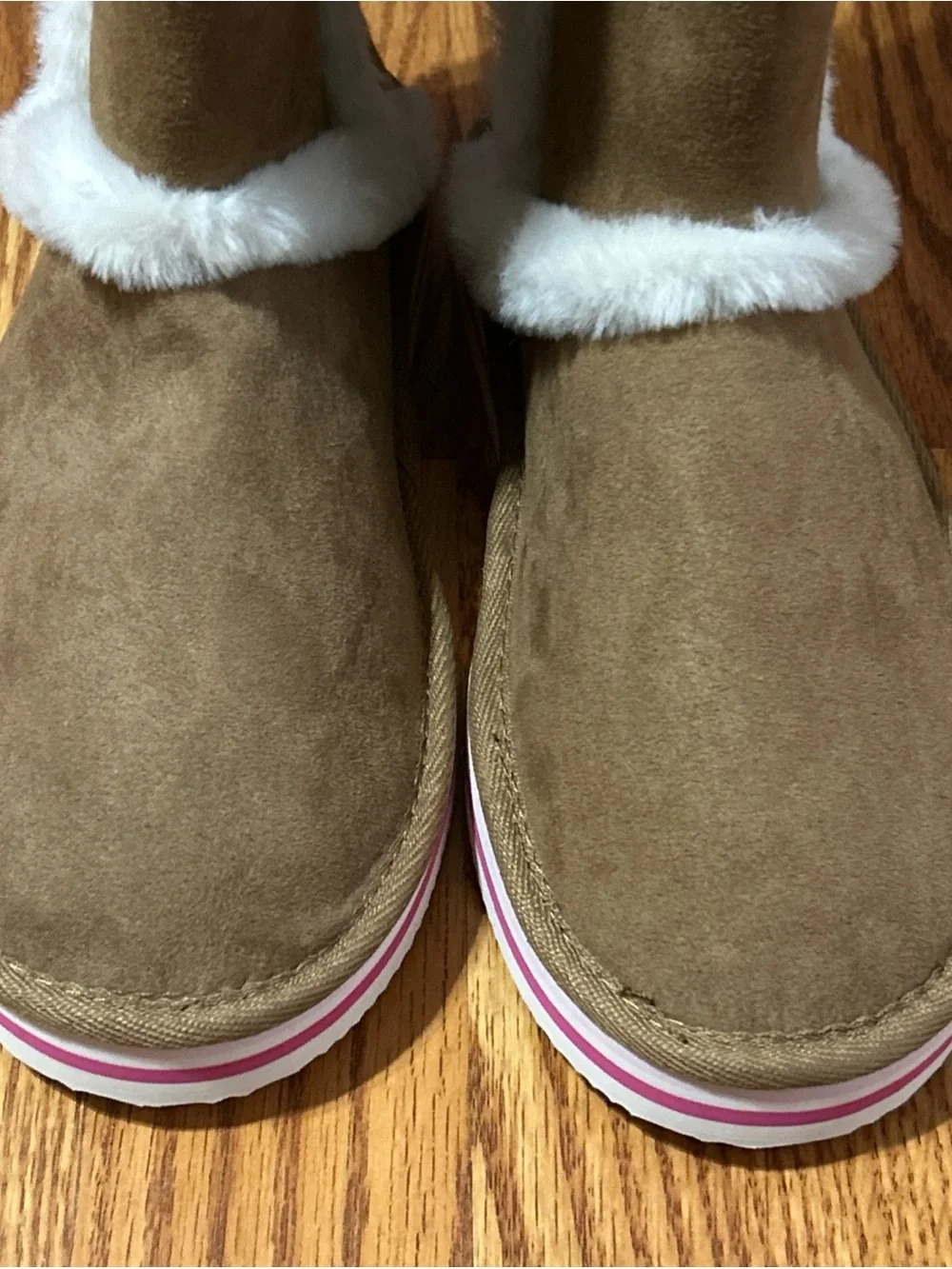 NWT Old Navy Tall Tan Cozy Boots Faux Suede Material Fur Lined Girl's Size 4